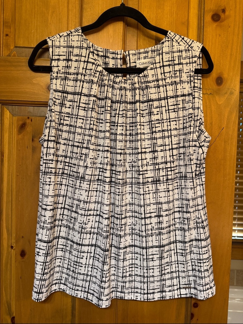 Calvin Klein White Sleeveless Top with Black Grid Print